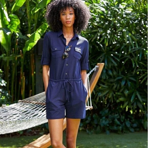 J. McLaughlin Pants - J. MCLAUGHLIN Westport Navy Raffia Jacquard Romper